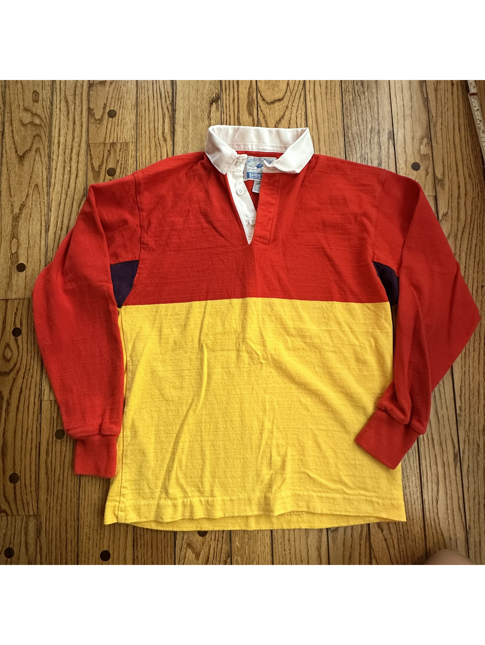 Vintage 90s Lands End Colorblock Rugby Shirt Medium Made in USA Prep